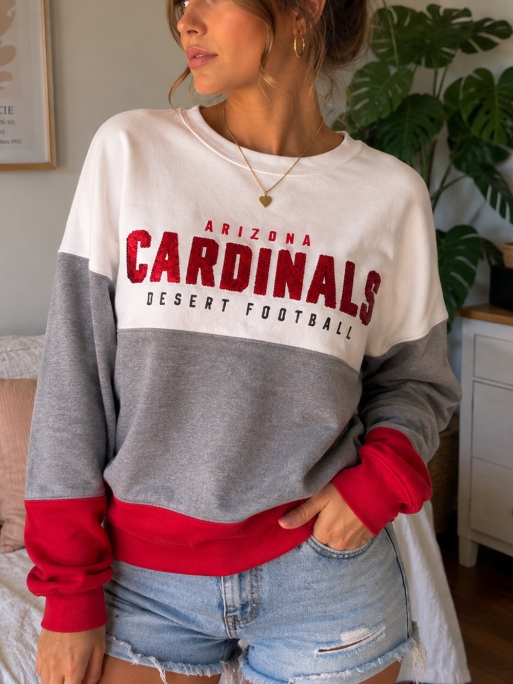 Victoria’s Secret PINK Arizona Cardinals NFL Colorblock Sequin Sweatshirt Size S
